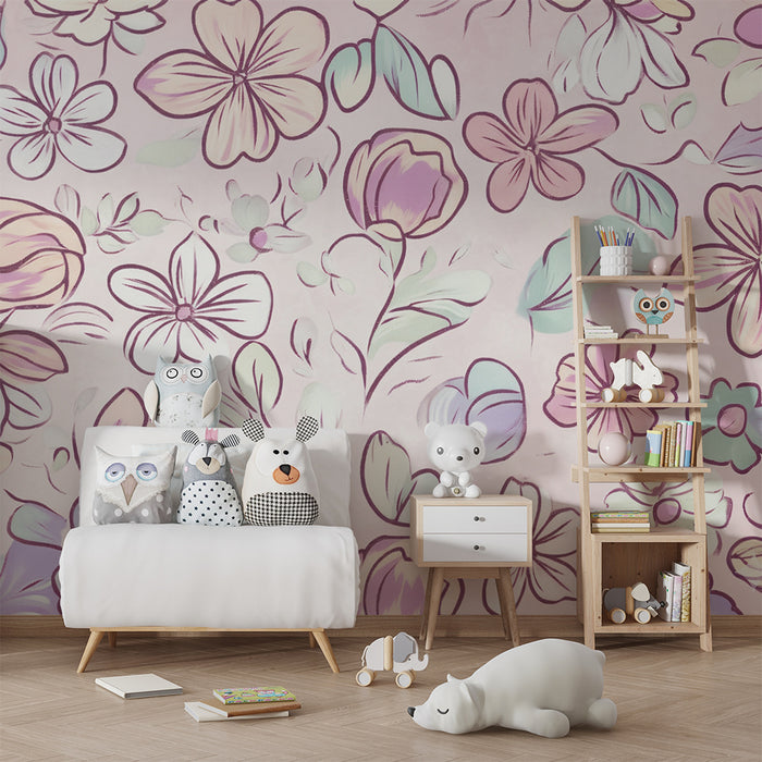 Lastenhuoneen tapetti | Vaaleat ja pehmeät kukat