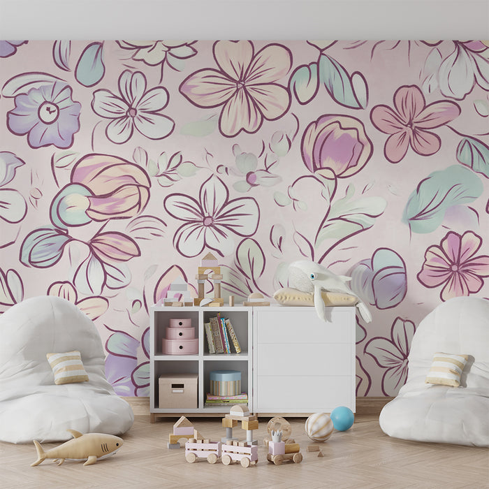 Lastenhuoneen tapetti | Vaaleat ja pehmeät kukat