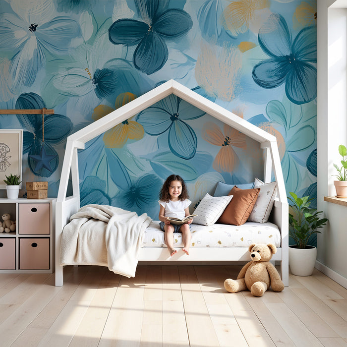 Lastenhuoneen tapetti | Pastellisävyinen akvarellikukka