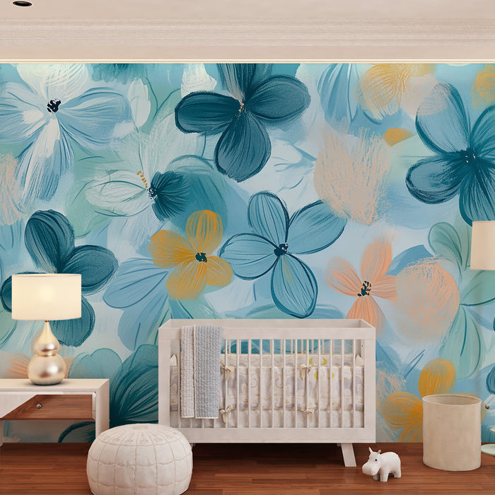 Lastenhuoneen tapetti | Pastellisävyinen akvarellikukka