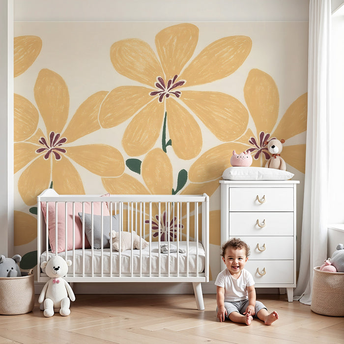 Kinderzimmer Tapete | Strahlende gelbe Blumen