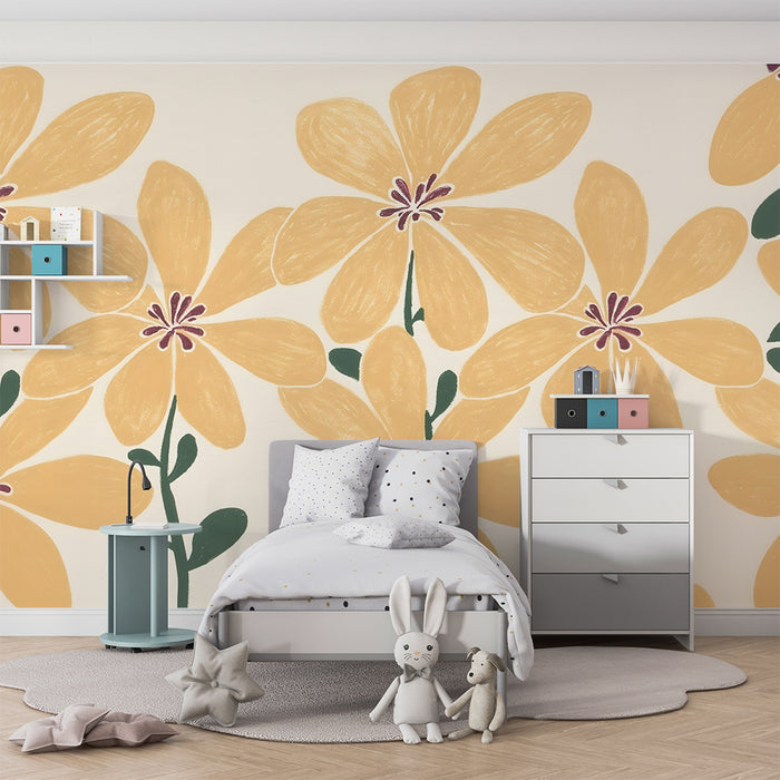 Kinderzimmer Tapete | Strahlende gelbe Blumen