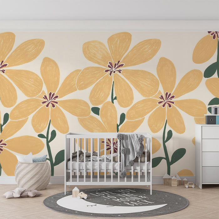 Kinderzimmer Tapete | Strahlende gelbe Blumen