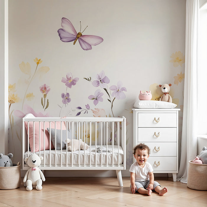 Barntapet | Pastellblommor och fjärilar