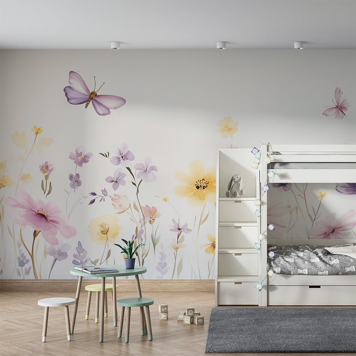 Barntapet | Pastellblommor och fjärilar