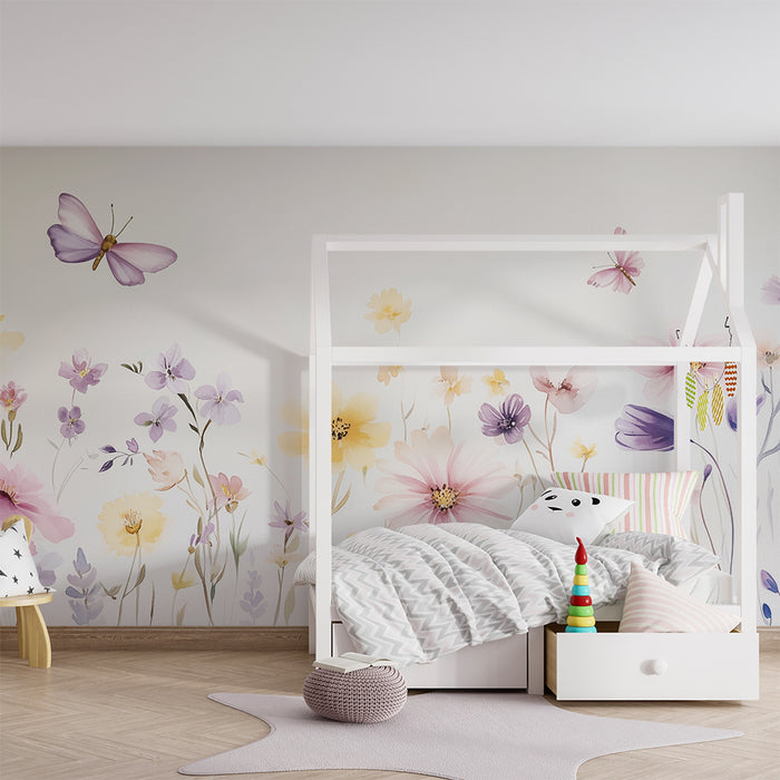 Barntapet | Pastellblommor och fjärilar