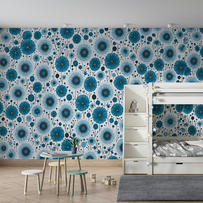 Lastenhuoneen tapetti | Kirkkaansiniset kukat
