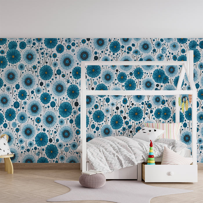 Lastenhuoneen tapetti | Kirkkaansiniset kukat