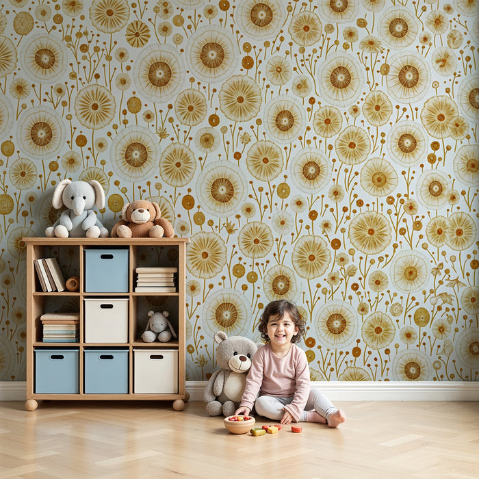 Papier peint chambre enfant | Fleurs dorées en harmonie