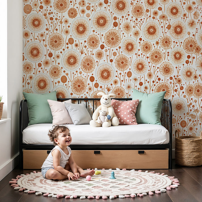 Papier peint chambre enfant | Fleurs vintage terracotta