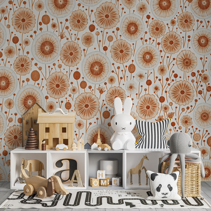Papier peint chambre enfant | Fleurs vintage terracotta