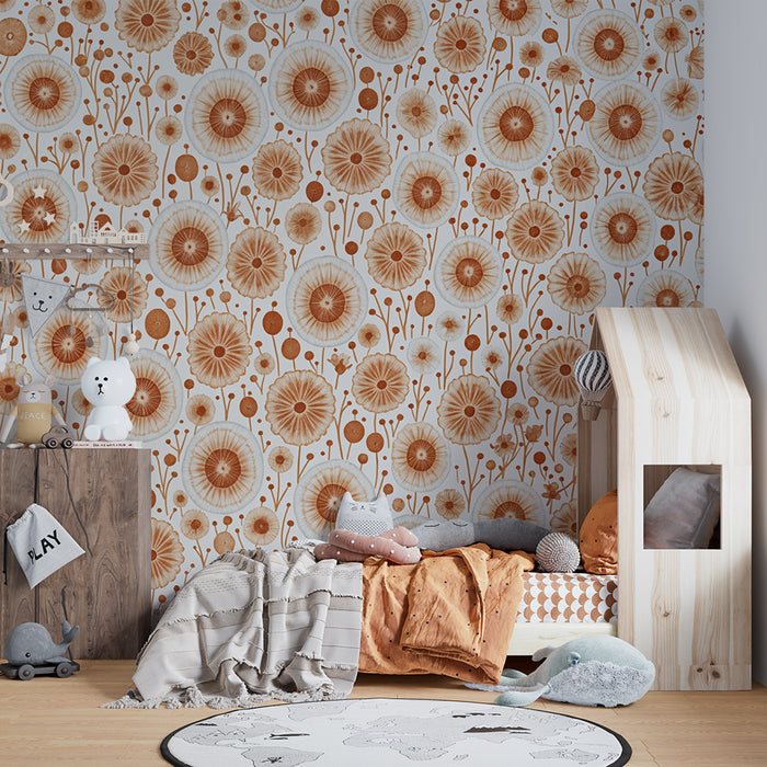 Papier peint chambre enfant | Fleurs vintage terracotta