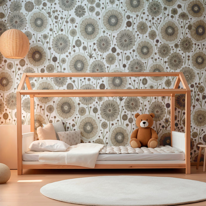 Papier peint chambre enfant | Fleurs vintage en tons neutres