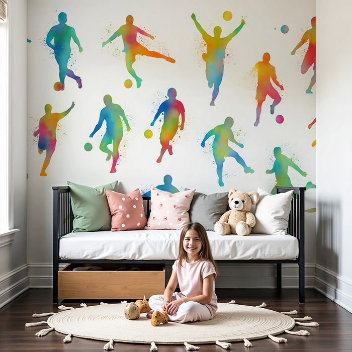 Kinderzimmer Tapete | Bunte Fußballspieler-Silhouetten