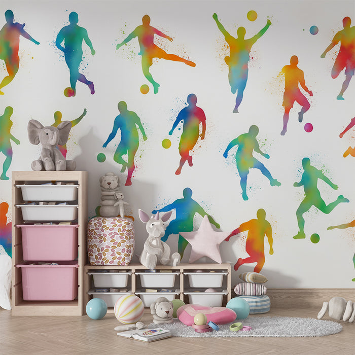 Kinderzimmer Tapete | Bunte Fußballspieler-Silhouetten