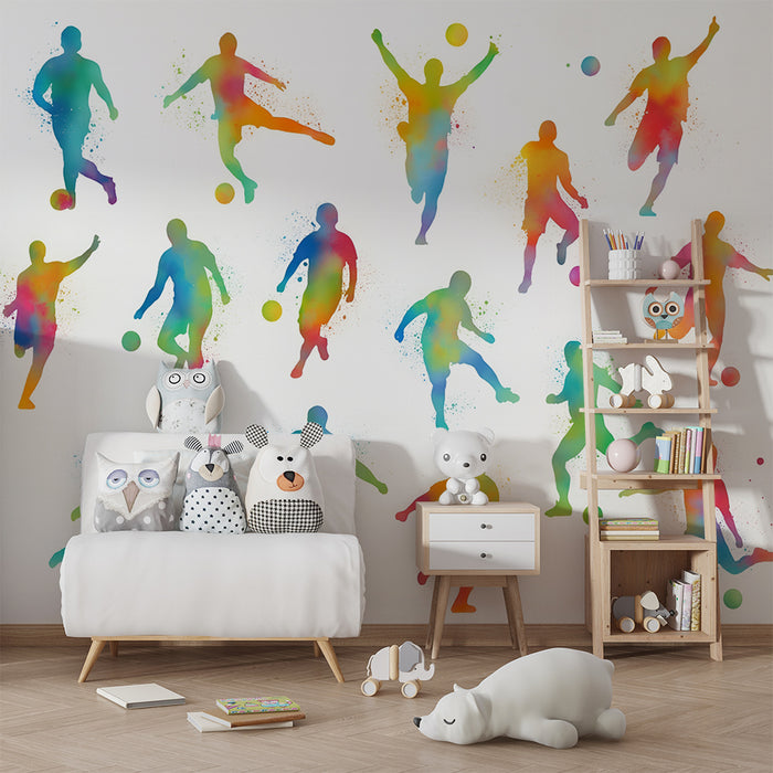 Kinderzimmer Tapete | Bunte Fußballspieler-Silhouetten