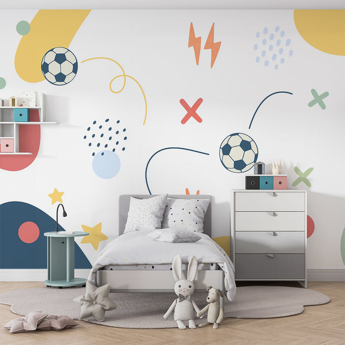 Kinderkamer behang | Voetbal en kleurrijke geometrische vormen