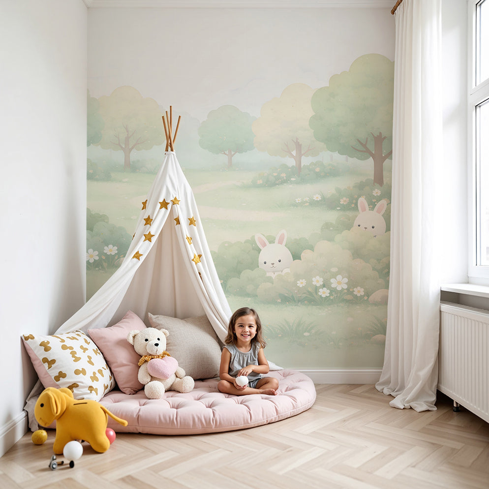Nursery Wallpaper | Enchanted Forest with Rabbits — Kids Wall