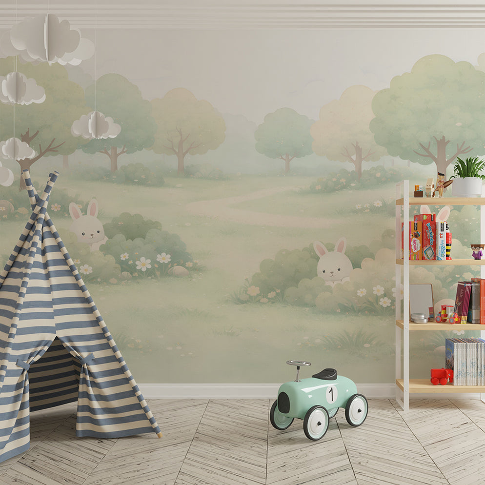 Nursery Wallpaper | Enchanted Forest with Rabbits — Kids Wall