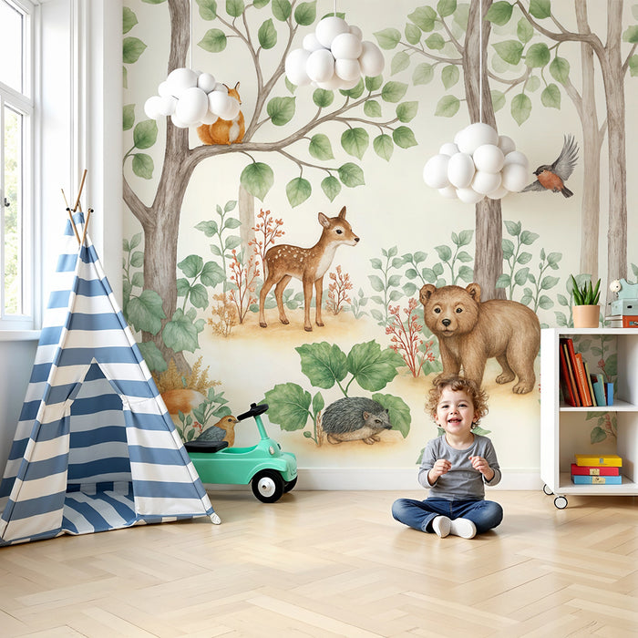 Papier dekor za očarljiv gozd | Srčkani živali in listje