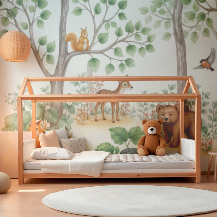 Papier dekor za očarljiv gozd | Srčkani živali in listje