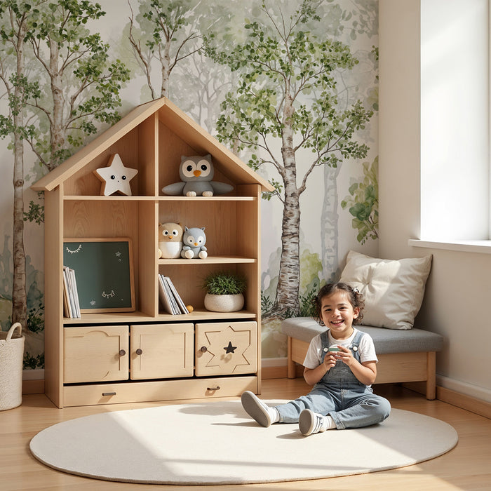 Barntapet skog akvarell | Lugn naturscen