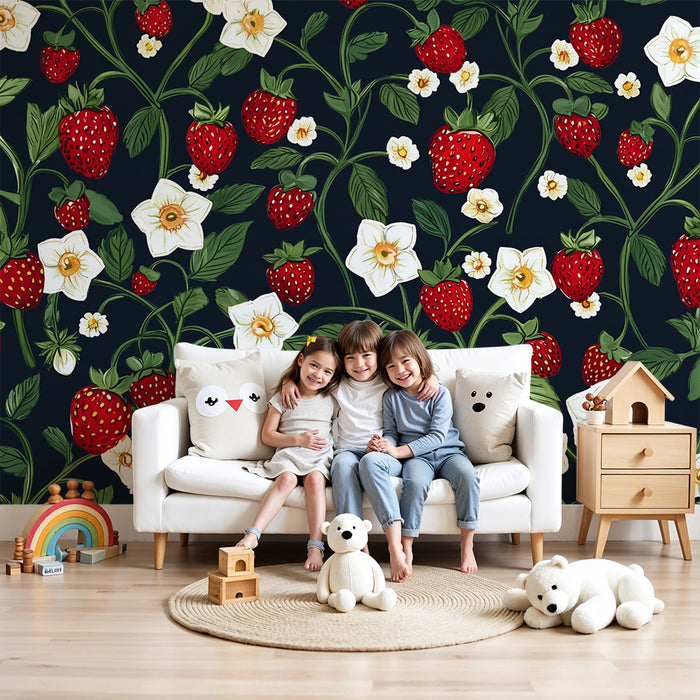 Tapety dla dzieci | Truskawki i dzikie kwiaty