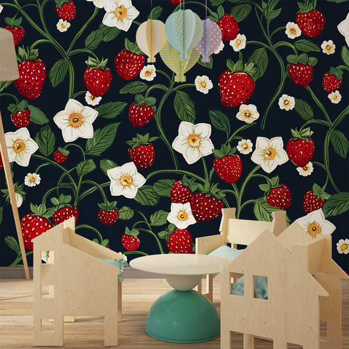 Tapety dla dzieci | Truskawki i dzikie kwiaty