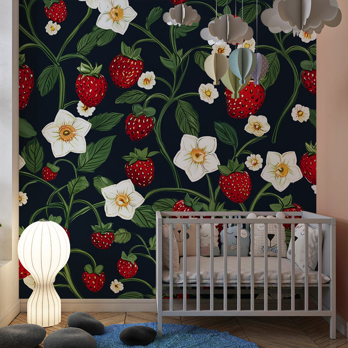 Tapety dla dzieci | Truskawki i dzikie kwiaty