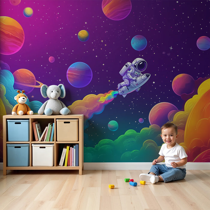 Papel pintado infantil | Aventura espacial multicolor