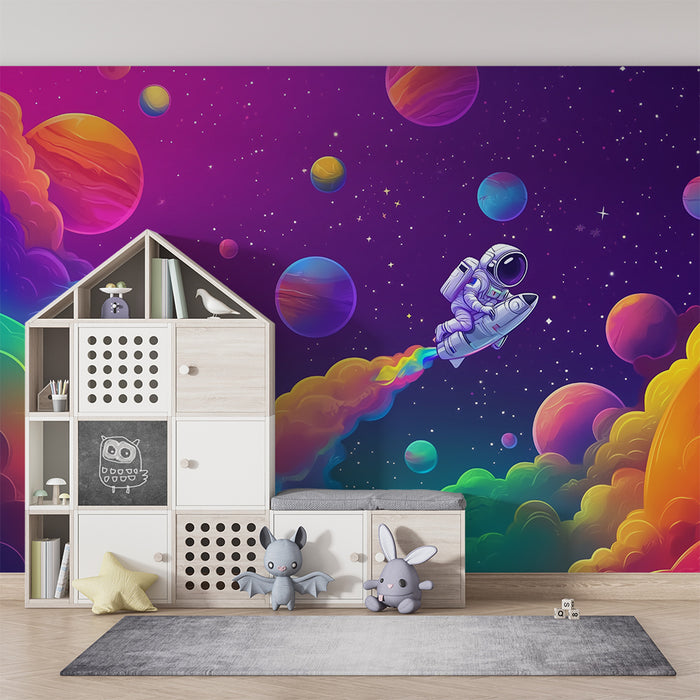 Papel pintado infantil | Aventura espacial multicolor