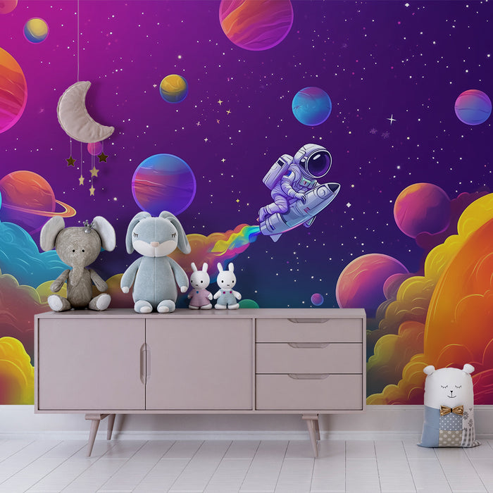 Papel pintado infantil | Aventura espacial multicolor