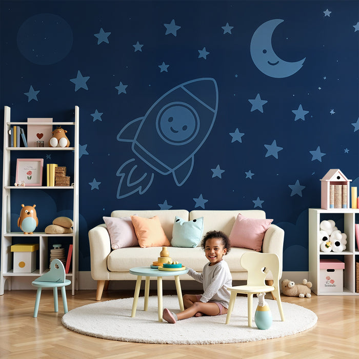 Papier peint enfant fusée | Aventure dans l'espace