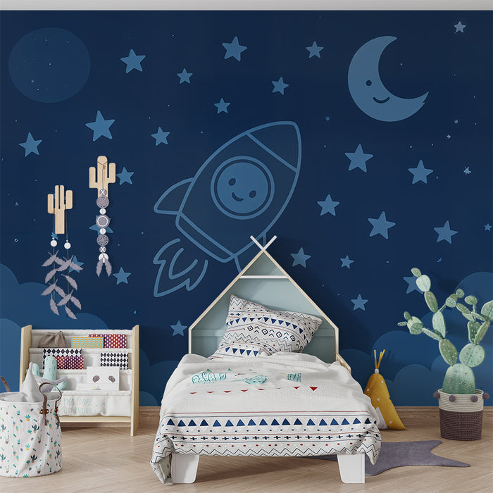 Papier peint enfant fusée | Aventure dans l'espace