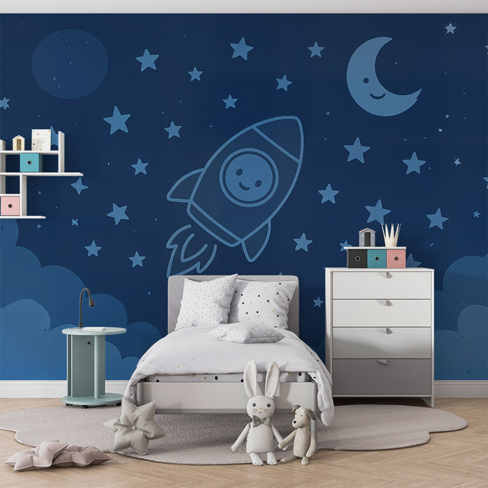 Papier peint enfant fusée | Aventure dans l'espace