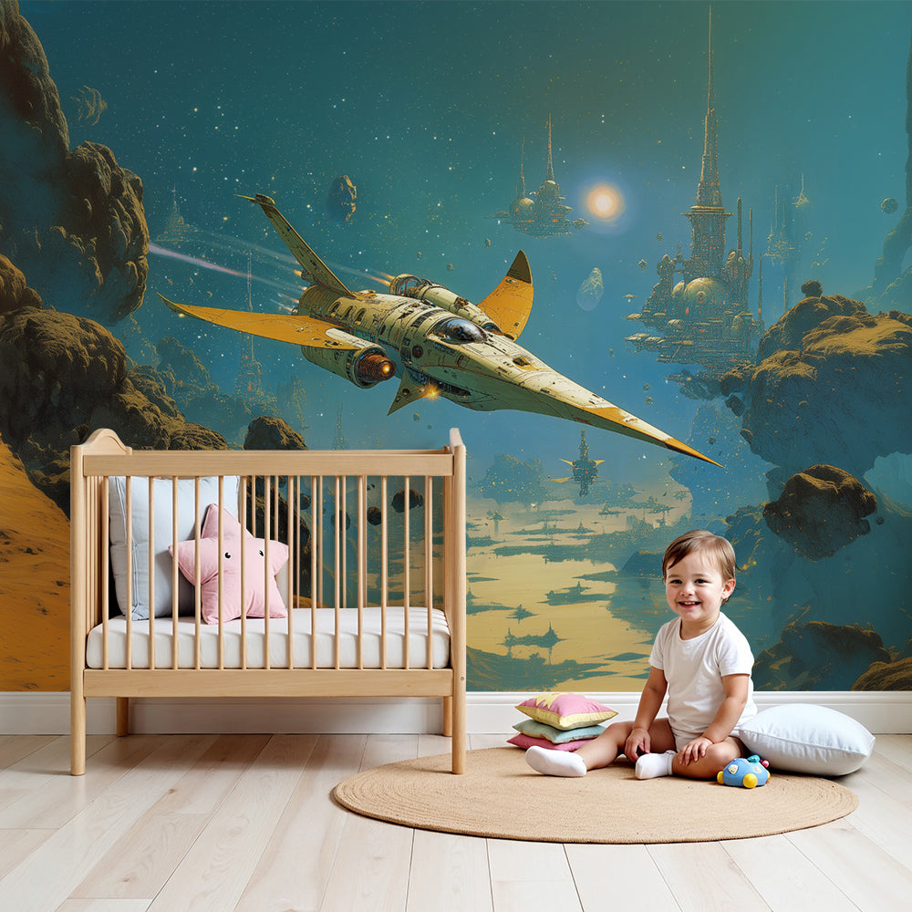 Papier peint chambre enfant | Aventure spatiale et vaisseaux futuriste ...