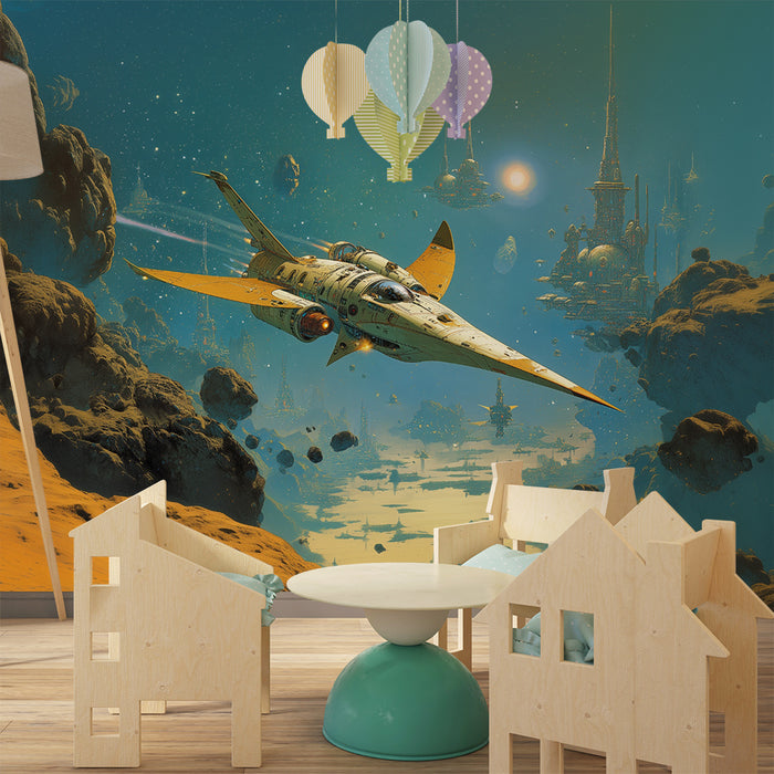 Papier peint chambre enfant | Aventure spatiale et vaisseaux futuristes