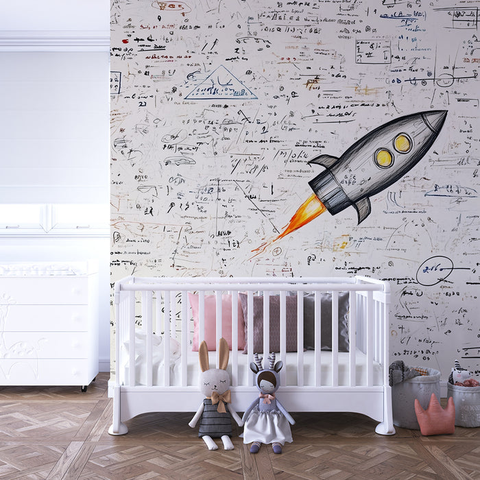 Papier peint chambre enfant | Fusée et équations spatiales
