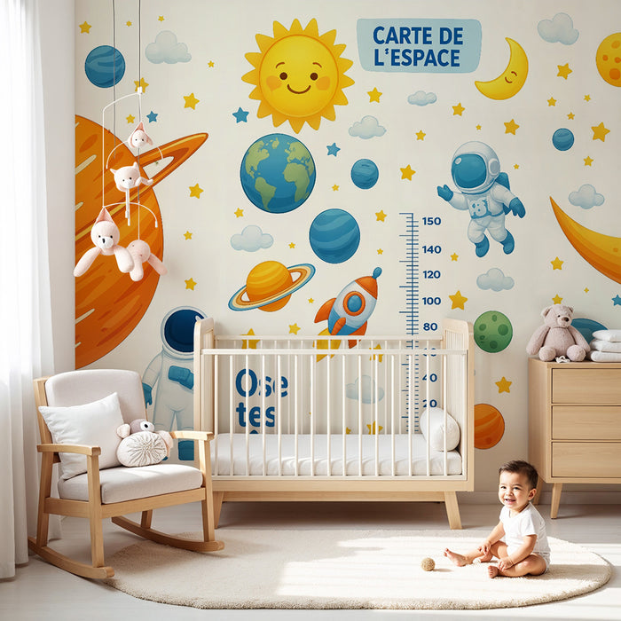 Papier peint chambre enfant | Aventure spatiale colorée