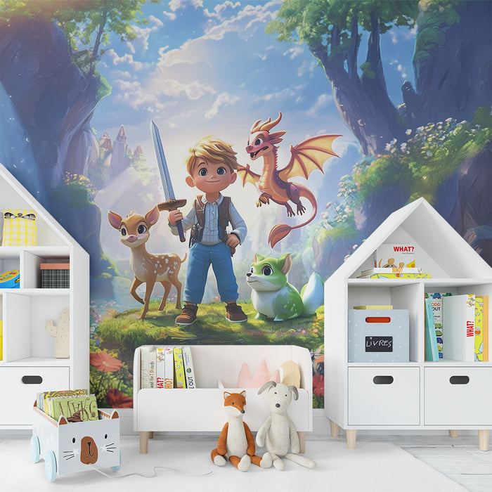 Lastenhuoneen tapetti | Taianomainen seikkailu eläinten ja vesiputouksen kanssa