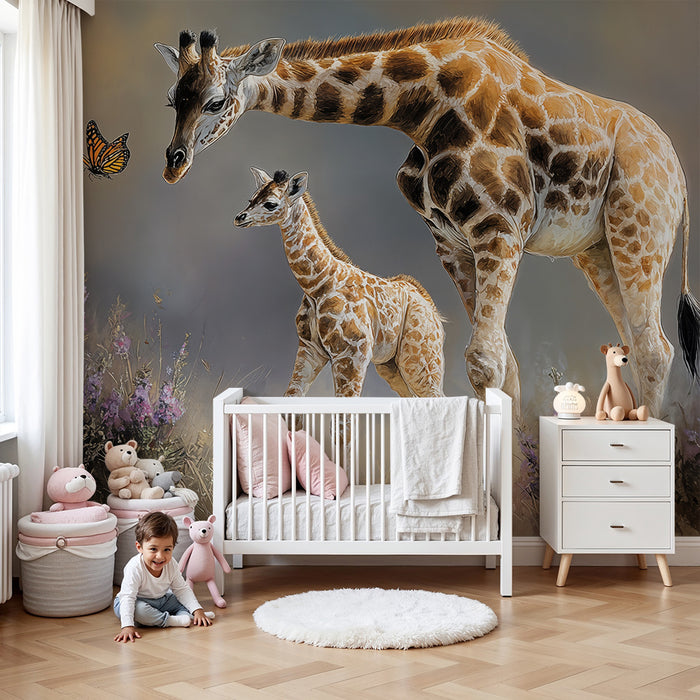 Tapete za dječju sobu | Sanjare žirafe i nježni leptir