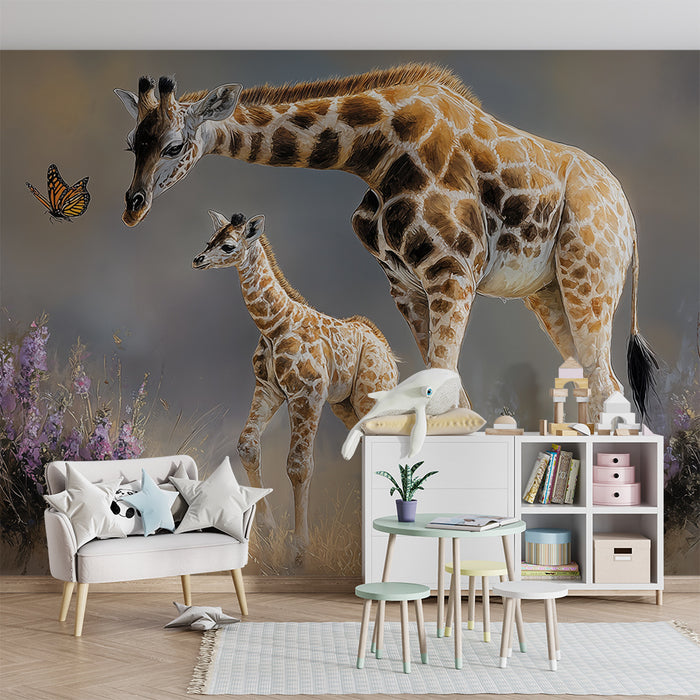 Tapete za dječju sobu | Sanjare žirafe i nježni leptir