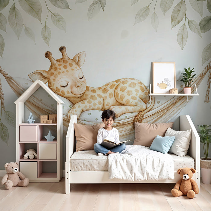 Papier peint girafe | Bébé girafe endormi dans un hamac