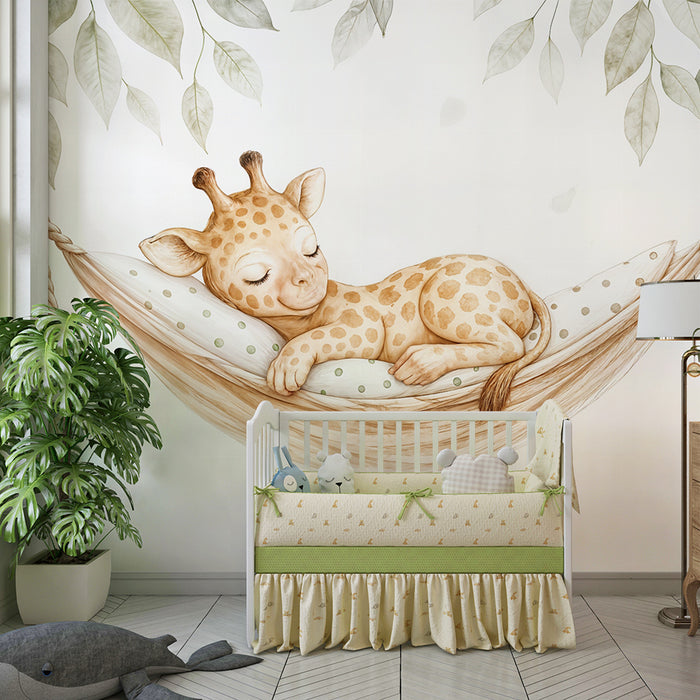 Papier peint girafe | Bébé girafe endormi dans un hamac