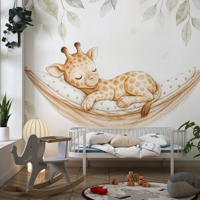 Papier peint girafe | Bébé girafe endormi dans un hamac
