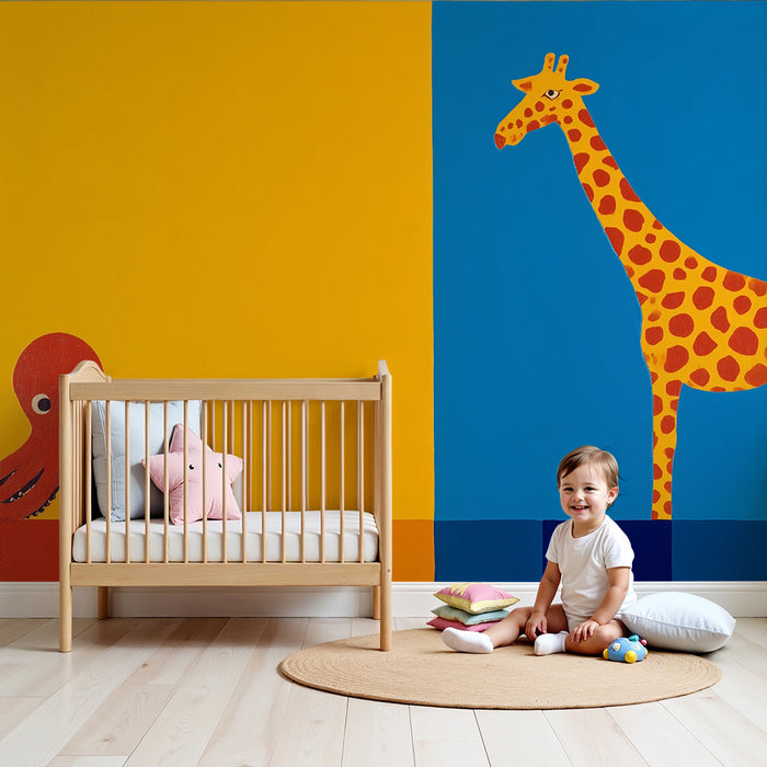 Papel de parede criança | Polvo e girafa coloridos