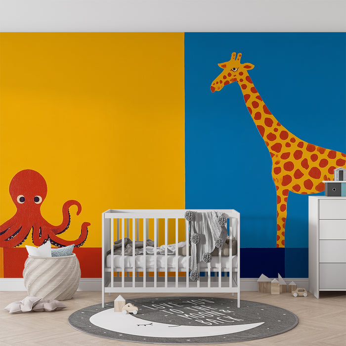 Papel de parede criança | Polvo e girafa coloridos