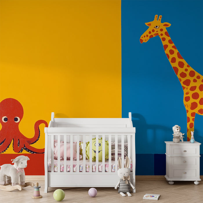 Papel de parede criança | Polvo e girafa coloridos