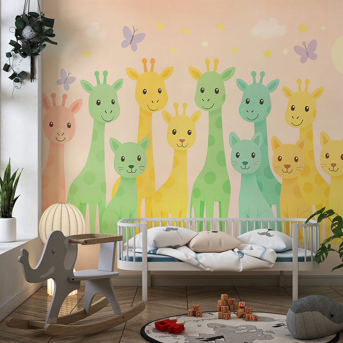 Tapeta s farebnými zvieratami | Zábavná výzdoba pre detskú izbu