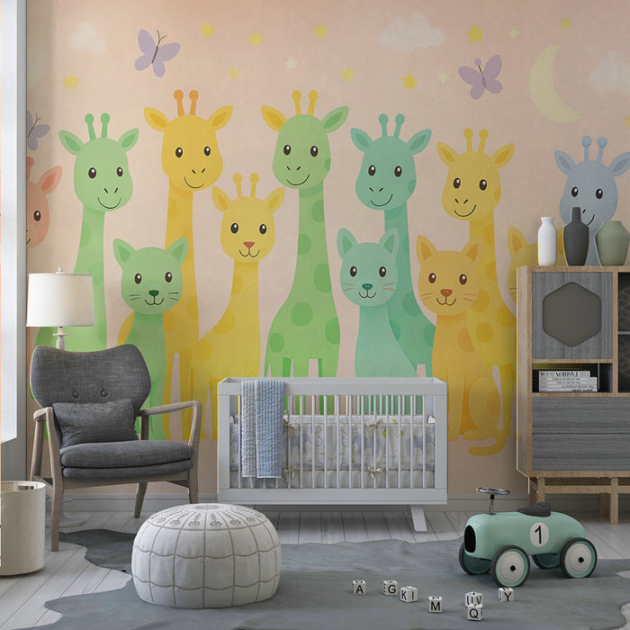 Tapeta s farebnými zvieratami | Zábavná výzdoba pre detskú izbu